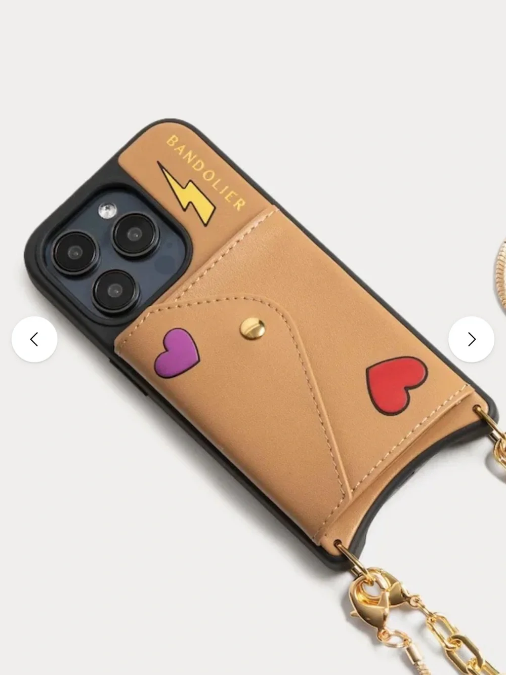 Bandolier Tan Leather Card Case Phone Case with Red & Purple Heart Accents